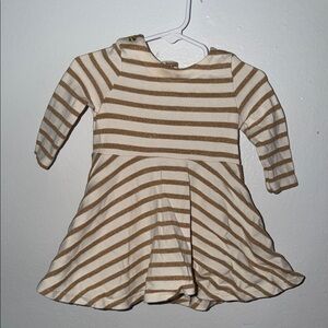 Petit Bateau Cream and Gold Striped Knit Dress